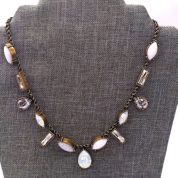 Silpada Semi Precious White Jade Swarovski Crystal Necklace in Antique Brass - Picture 4 of 5